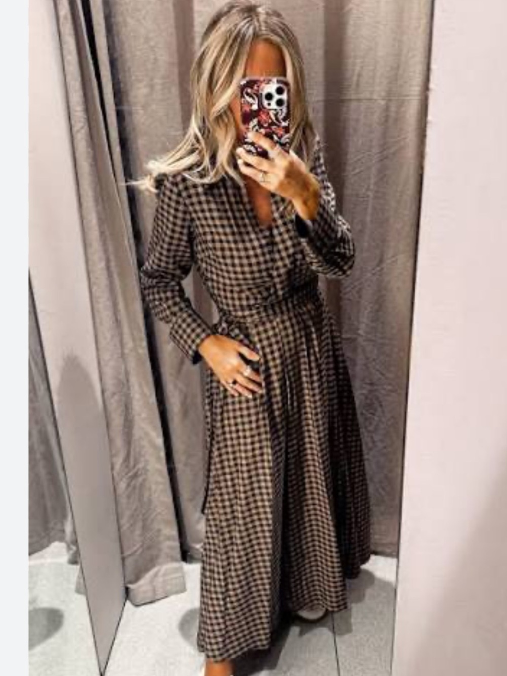 Zara NWT gingham check print long sleeve belted midi dress 8789/078 - Picture 5 of 7